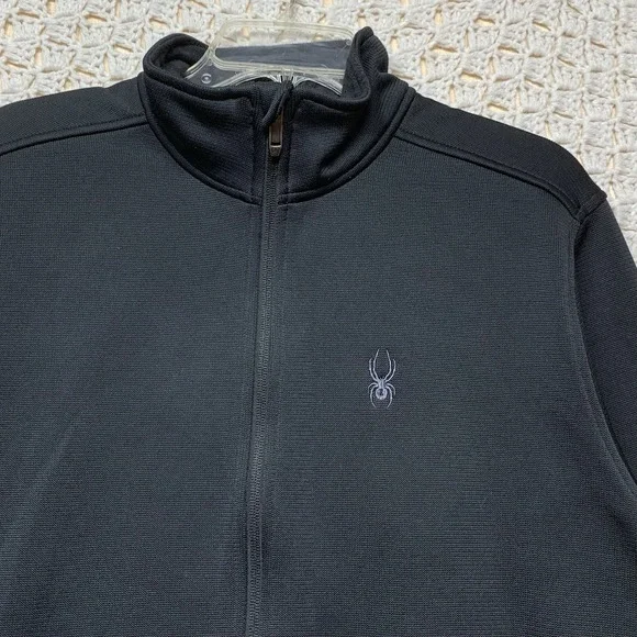 Spyder Sweater Jacket Mens XL Black Full Zip Zipper Pocket Core Long Sleeve - Picture 2 of 10